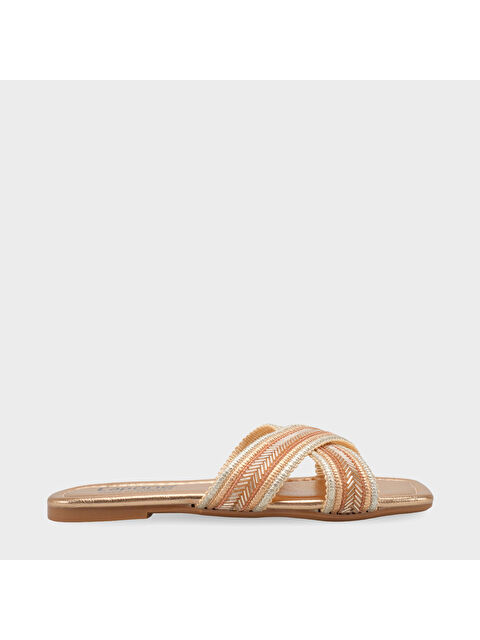 Capone Outfitters Ketty Düz Topuklu Parlak Küt Burunlu Çapraz Bantlı Kadın Terlik - S000500921-2282