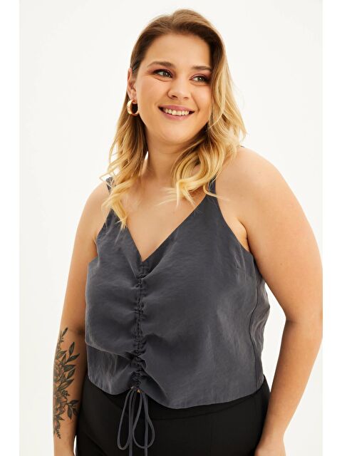 Mylinemoda İp Askılı Önü Büzgülü Top - S000239191-29666