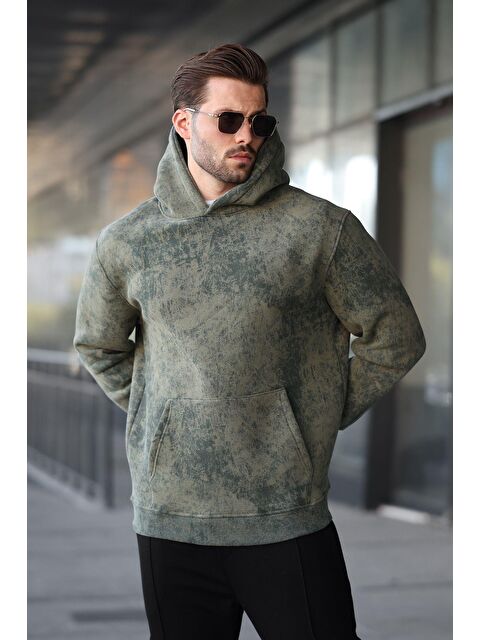 Madmext Haki Desenli Kapüşonlu Erkek Sweatshirt E7167 - S000436686-18547