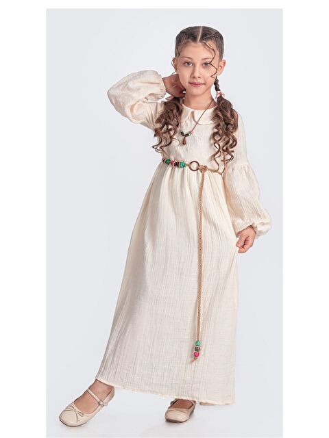 Mnk Baby & Kids Müslin Kumaş Kız Çocuk Uzun Kol Elbise M00705 - S000389115-19965