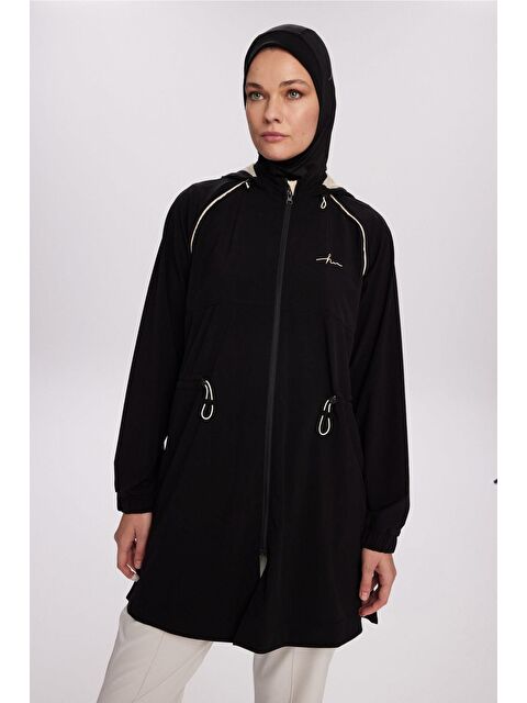 Haşema Active H-Per Fit Kapüşonlu Biye Detaylı Siyah Tesettür Yürüyüş Ceketi Act-37 - S000490397-19351
