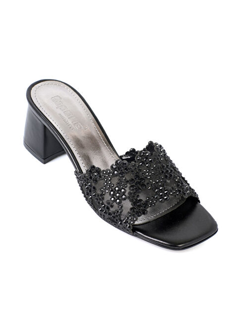 Capone Outfitters Lois Küt Burunlu Taşlı Orta Topuklu Kadın Düğün Terlik - S000514223-19351