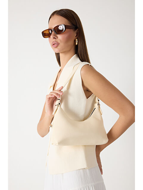 TONNY BLACK Kadın Krem Suni Deri Baget El ve Omuz Çantası - S000495414-19966