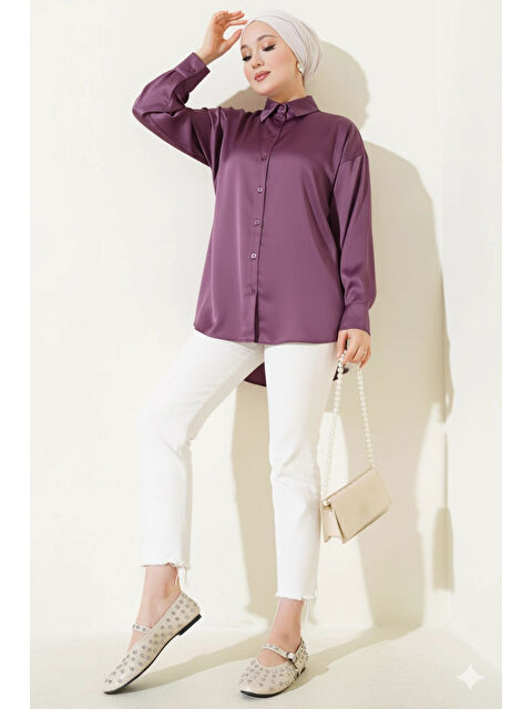 Hazelin Kadın Lila Saten Yüzeyli Tesettür Gömlek HZL25W-BD139641 - S000228129-17878