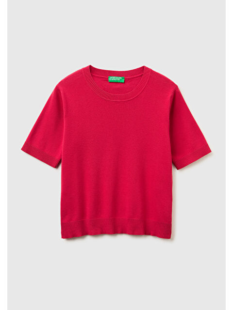 United Colors Of Benetton Kadın Kırmızı %100 Pamuk Kısa Kollu Regular Fit Bisiklet Yaka Tişört