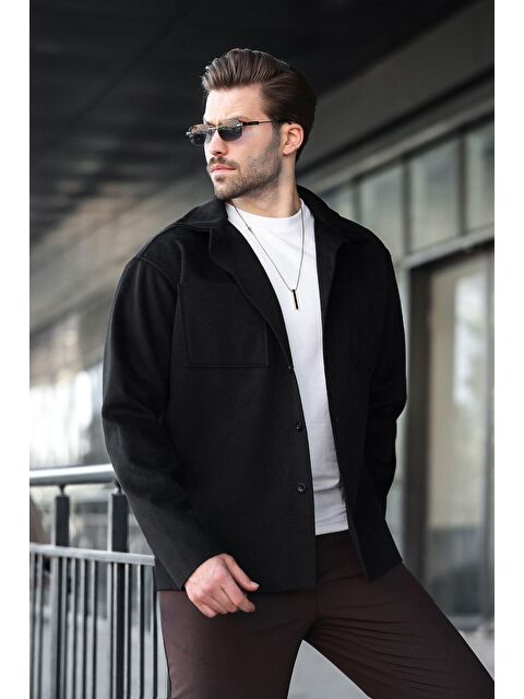 Madmext Siyah Cepli Basic Erkek Polar Gömlek E6764 - S000436687-19351