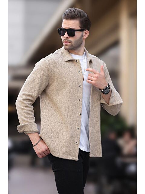 Madmext Camel Desenli Tek Cep Erkek Polar Gömlek 6752 - S000423908-4557