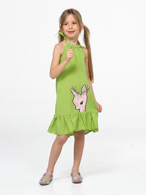 Casabony Ceylan Fırfırlı Yeşil Kız Elbise - S000156943-29488