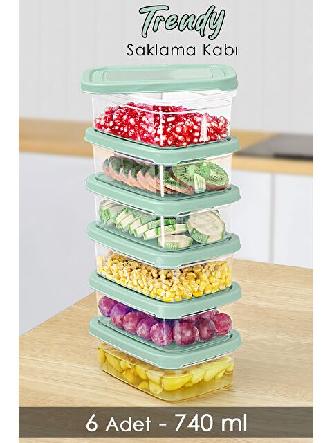 Meleni Home 6 Adet Dikdörtgen Erzak Saklama Kabı Mikrodalgaya Uygun Düzenleyici Organizer 740ml Yeşil - S000385052-18194