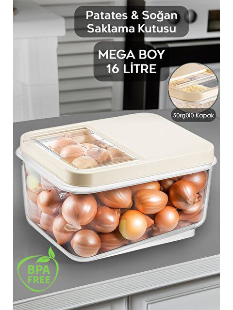 Meleni Home 16 Litre Sürgülü Kapak Sebzelik  Patates Soğan Sebze Saklama Kabı  Erzak Saklama Kabıkrem - S000385053-19928