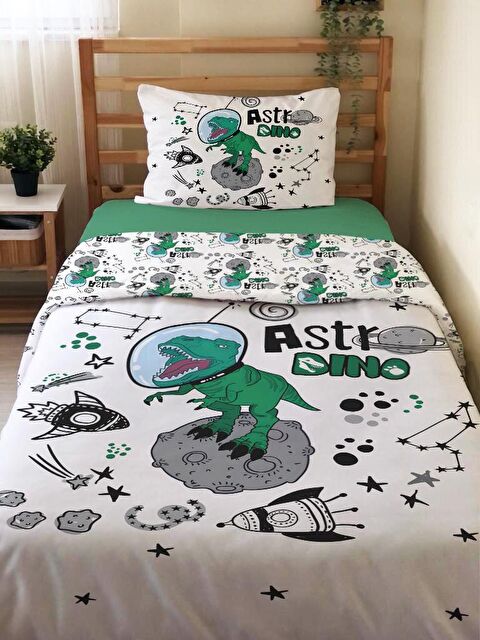 Evmila Çift Taraflı Dinozor Desenli Çarşafsız Takım Tek Kişilik Nevresim Takımı 160x220 Cm - S000123323-23173