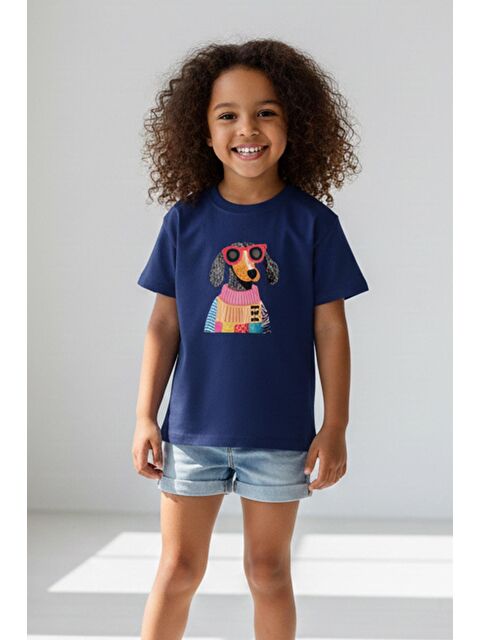 Monila Kız Çocuk Köpek Baskılı Pamuklu Bisiklet Yaka T-Shirt - S000514665-21164