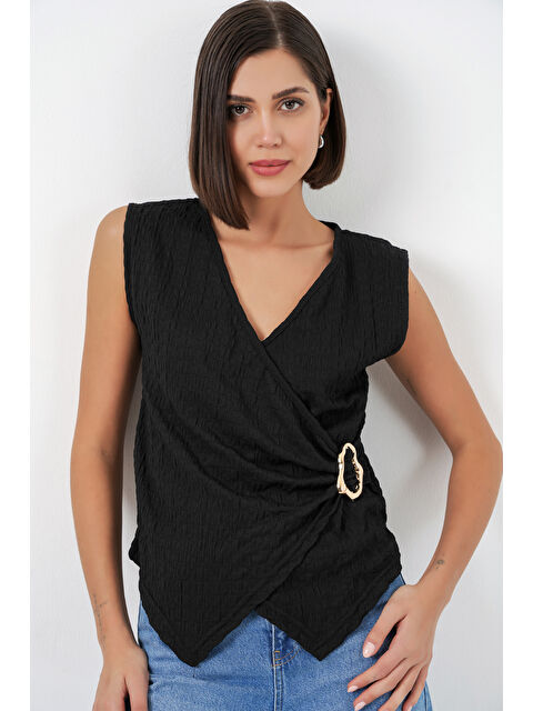 Bigdart Kadın Sıfır Kol Örme Bluz 988 - Siyah - S000523439-19351