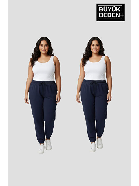 Süperlife Kadın Büyük Beden İkili Jogger Paça Lastikli İnce Eşofman Altı Seti SPR26BEA951+2 - S000487605-21164