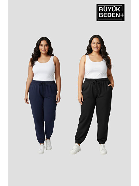 Süperlife Kadın Büyük Beden İkili Jogger Paça Lastikli İnce Eşofman Altı Seti SPR26BEA951+2 - S000487605-37355