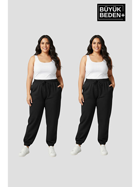 Süperlife Kadın Büyük Beden İkili Jogger Paça Lastikli İnce Eşofman Altı Seti SPR26BEA951+2 - S000487605-19351