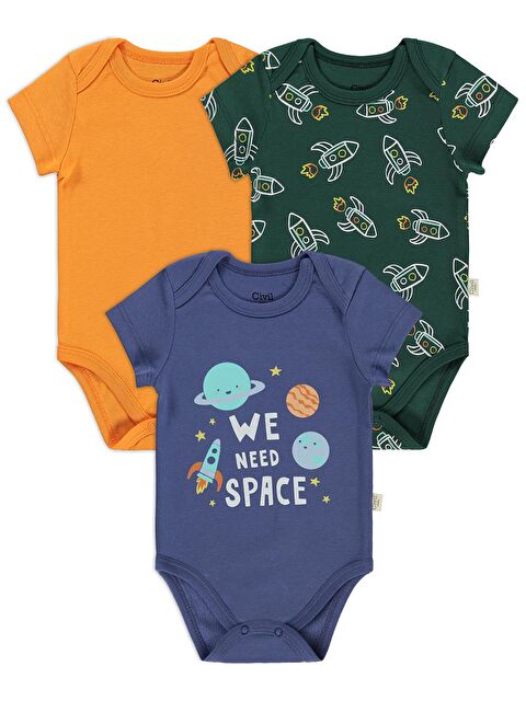 Civil Baby Roket Empirmeli 3 Lü 0-36 Ay Çıtçıtlı Badi - Yeşil 6-9 Ay - S000511283-19977