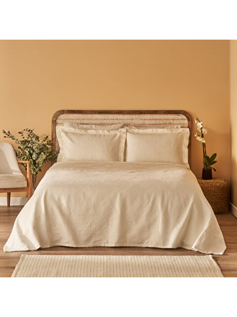 Bella Maison %100 Pamuk Exclusive Jakarlı  Çift Kişilik Yatak Örtüsü Seti Ekru (240x260 cm) - S000362512-20063