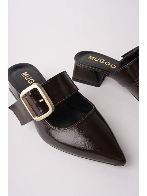 Muggo DESTİNY Gold Tokalı Tek Bant Sivri Burun Kadın Topuklu Terlik - S000518213-19413