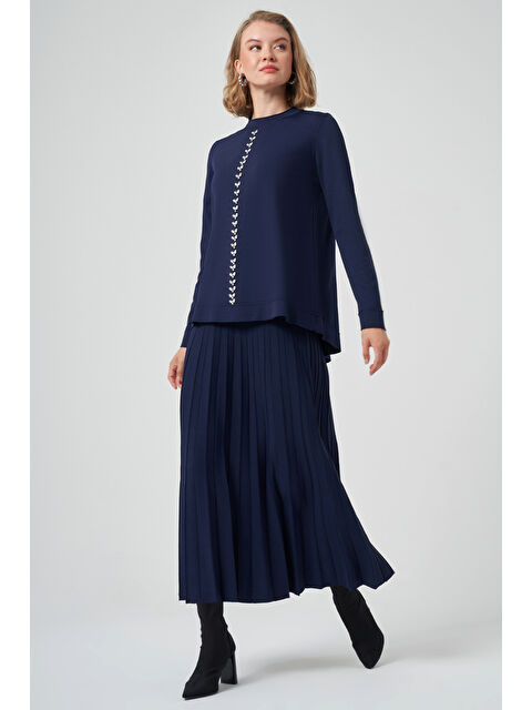 Nuss Taş İşleme Detay Triko Takım 1351  Lacivert - S000470809-21164