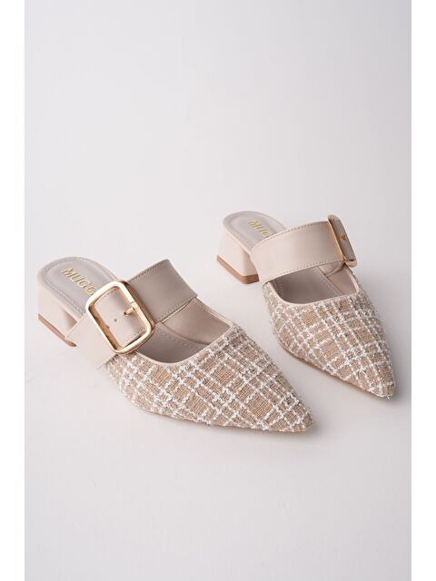 Muggo DESTİNY Gold Tokalı Tek Bant Sivri Burun Kadın Topuklu Terlik - S000518213-19928