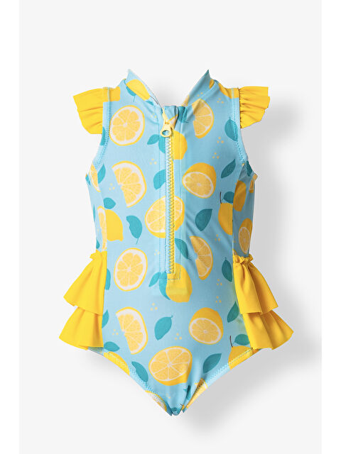 Neopy UV Korumalı Sıfır Kollu Fırfır Detay Kız Bebek Çocuk Tulum 5100 Sarı