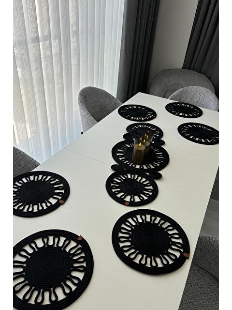 Çeyiz Diyarı Salin Lüks Jüt 7 Parça Yemek Takımı Siyah - S000496425-19351