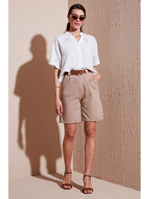 Lela Pamuklu Relaxed Fit Yüksel Bel Kemerli Gabardin Short 668Yp4710 - S000346512-4557