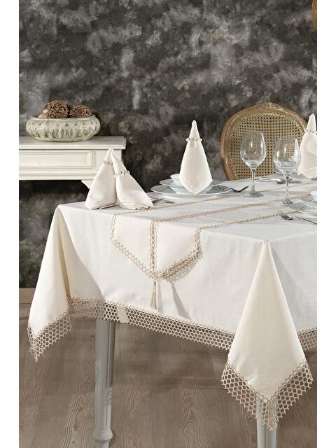 Çeyiz Diyarı Simay Masa Örtüsü 26 Parça Bej - S000496428-19928
