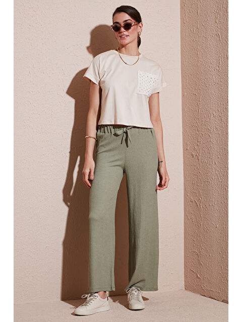 Lela Belden Bağlamalı Rahat Kesim Krinkıl Kumaş Pantolon 5869016 - S000346516-17346