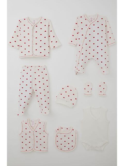 Breeze Kız Bebek Hastane Çıkışı 8 Li Kalp Desenli Ekru (0-3 Ay) - S000507258-19965