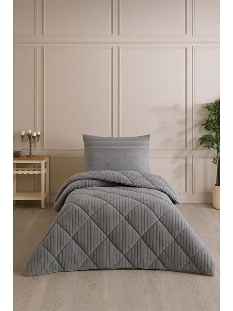 Çeyiz Diyarı Wellsoft Jakarlı Uyku Seti 3 Parça Tek Kişilik Antrasit - S000496430-29666