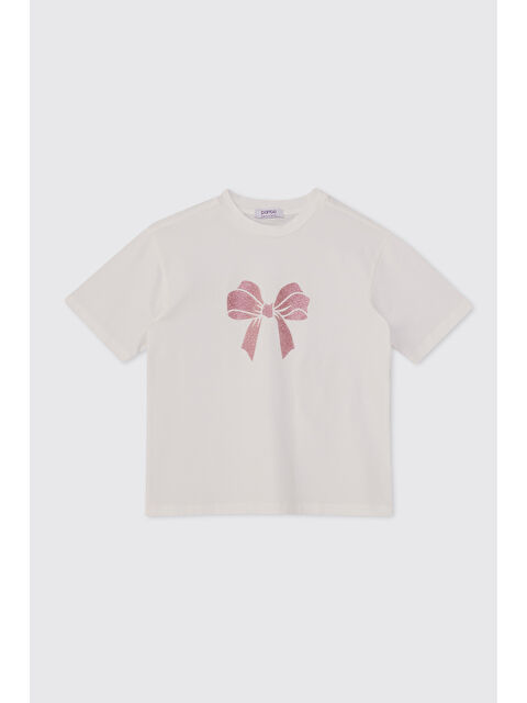 Panço Kız Çocuk Kısa Kollu Ekru Tişört - S000524409-19965