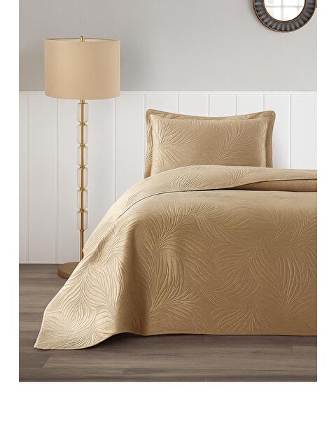Çeyiz Diyarı Münih Tek Kişilik Lüks Kadife 180x240 cm Yatak Örtüsü Bej - S000496434-19928