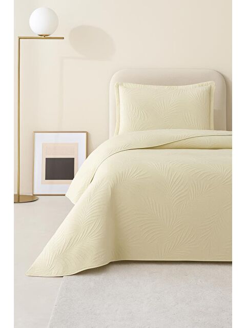 Çeyiz Diyarı Münih Tek Kişilik Lüks Kadife 180x240 cm Yatak Örtüsü Krem - S000496435-19966