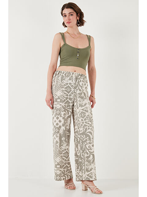 Lela Desenli Standart Fit Yüksek Bel Geniş Paça Pantolon 5869019 - S000346518-17346