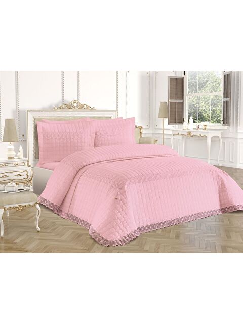 Çeyiz Diyarı Roza Çift Kişilik Kapitoneli Yatak Örtüsü Pudra - S000496443-7152