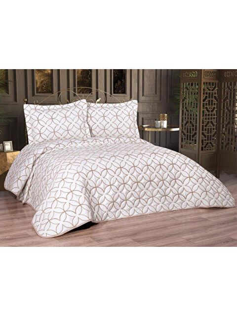 Çeyiz Diyarı Parolin Çift Kişilik Kapitoneli Yatak Örtüsü Krem Gold - S000496442-23173