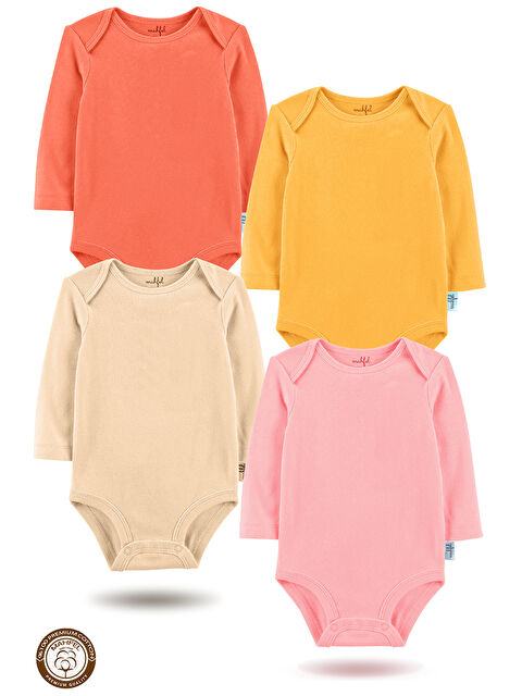 Mahfel 4'lü %100 Pamuklu Uzun Kollu Basic Çıtçıtlı Bebek Body Zıbın SM - S000515126-19966