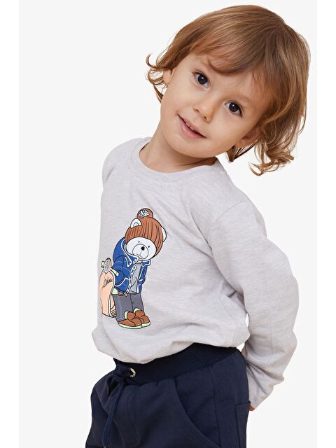 Breeze Erkek Çocuk Uzun Kollu Tişört Ayıcık Baskılı Bej Melanj (1.5-3 Yaş) - S000068490-19927