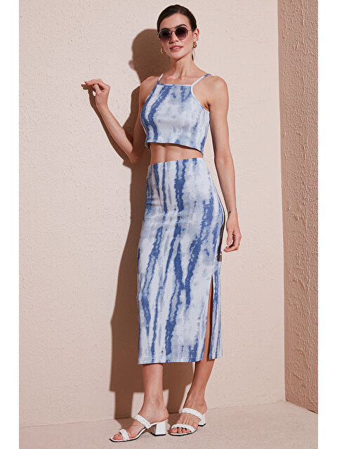 Lela Slim Fit İp Askılı Yırtmaçlı Midi Alt-Üst Takım 5869021 - S000346519-23093