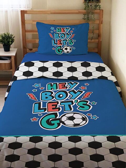 Evmila Çift Taraflı Futbol Desenli Çarşafsız Takım Tek Kişilik Nevresim Takımı 160x220 Cm - S000123328-23173