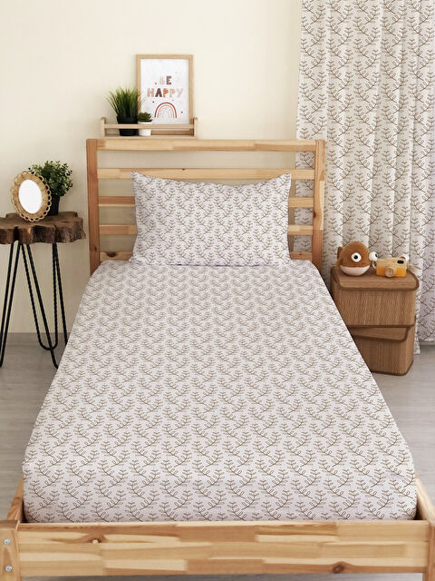 Evmila Çiçek Desenli Baskılı Tek Kişilik Ve Bebek Boy Lastikli Çarşaf Seti Beyaz - S000291353-23173