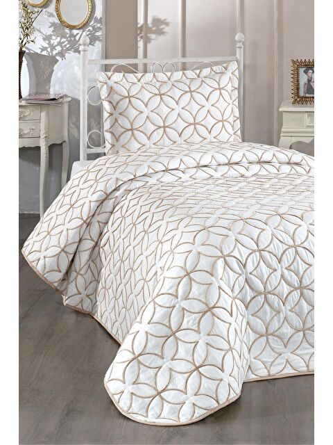 Çeyiz Diyarı Parolin Tek Kişilik Kapitoneli Yatak Örtüsü Krem Gold - S000496452-23173