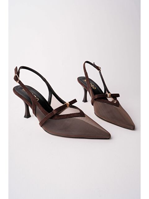 Muggo LOVER Fileli Fiyonk Detaylı Sivri Burun Arkası Açık Kadın Topuklu Ayakkabı - S000514229-19413