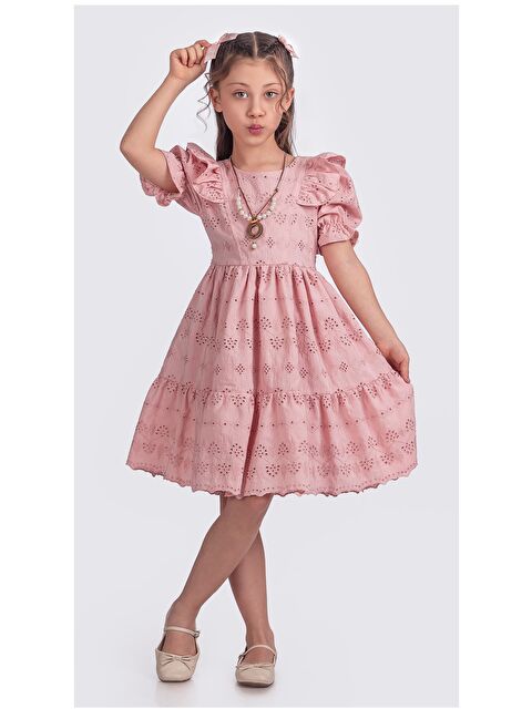 Pina Kids Kız Çocuk Lastikli Kısa Karpuz Kollu Kolyeli Elbise ELB.2682 - S000346928-20024