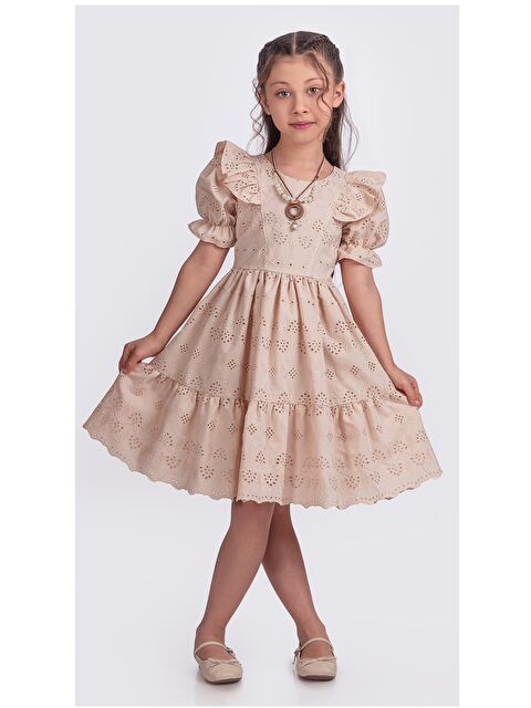 Pina Kids Kız Çocuk Lastikli Kısa Karpuz Kollu Kolyeli Elbise ELB.2682 - S000346928-19928