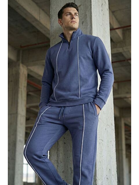 Mishar İtalia Erkek Yarım Fermuarlı Polo Yaka Şardonlu Sweat Bel Lastikli Pantolon İkili Takım - S000491482-23093