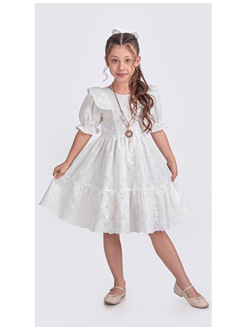 Pina Kids Kız Çocuk Lastikli Kısa Karpuz Kollu Kolyeli Elbise ELB.2682 - S000346928-20063