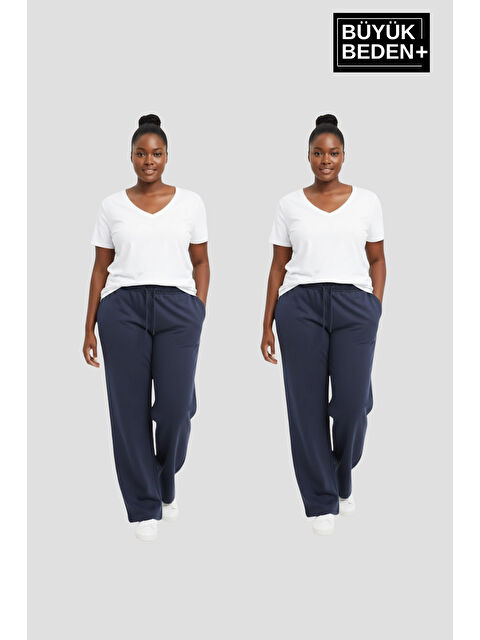 Süperlife Kadın Büyük Beden Paça Reçme İnce Eşofman Altı 2’li Set – Rahat Kalıp SPR26BEAK952+2 - S000487607-21164